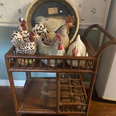 Vintage Bar cart, Chicken decor