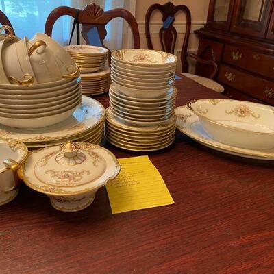 Noritake China Japan, Milford, One serving platter, one serving bowl, cream & sugar, 7 saucers, 5 tea cups, 8 fruit bowls, 7 side plates,...