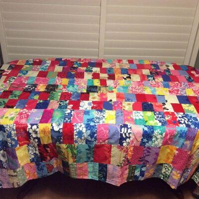 MMS075 Large Vintage Hawaiian Patchwork Quilt Blanket 