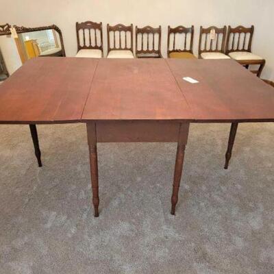 #1254 • Vintage Drop Leaf Dining Table: Table Measures Approx 70