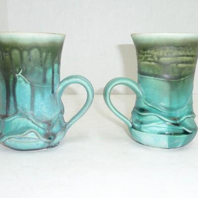 Studio art pottery mugs pair