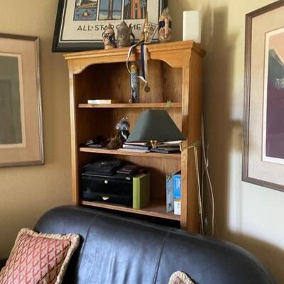 Book Shelves & Love Seat w Ottoman, Wall Art, & Decor