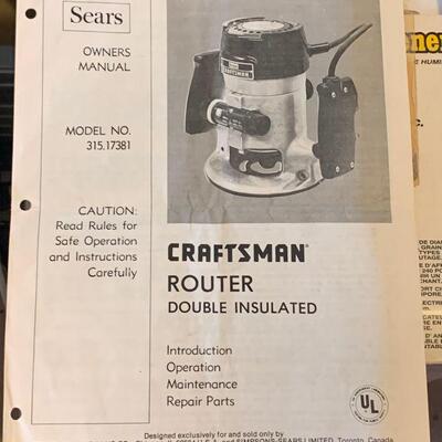 Craftsman 315.17381 Router Double Insulated Manual