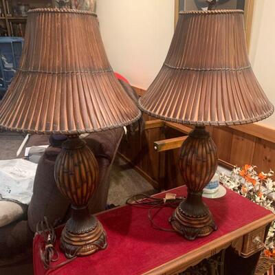 Pair of Beautiful Lamps with Wood Shades