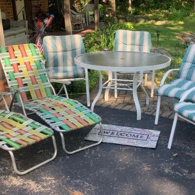 Patio Table & 4-Chairs with Cushions, Plus 2 Great Retro Loungers