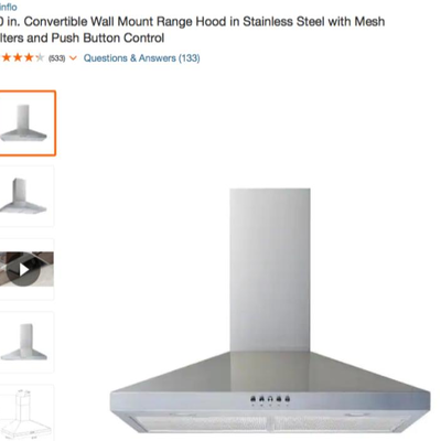 NEW in BOX Winflo 30 in. Convertible Wall Mount Range Hood in SS w/Mesh Filters & Push Button Control
