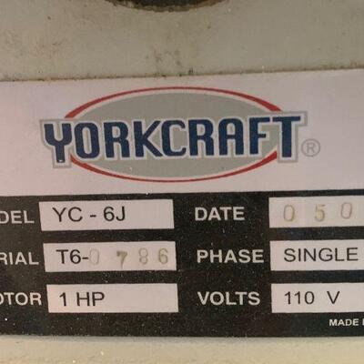 Yorkcraft Jointer Model YC-6J name plate