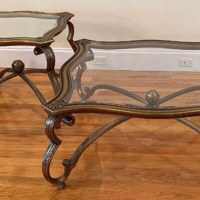 Ornate Glass Top Coffee Table and End Table