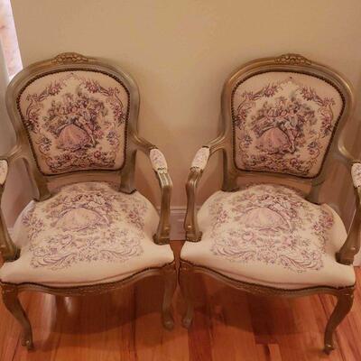 Pair Of French Style Crocheted Fabric Chairs