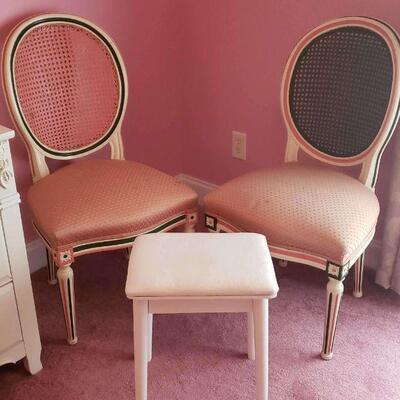 Pair Of Matching French Style Chairs And Stool