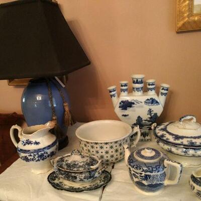 Flow Blue, Blue WIllow and Transferware                                  
              Blue lamp BUY IT NOW $ 85.00