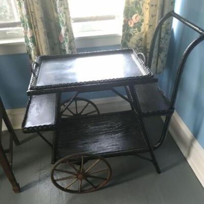 Antique tea cart server, iron wheels      BUY IT NOW  $ 165.00