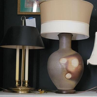 Brass 3 column desk lamp  BUY IT NOW $ 125.00
Up side down art pottery handmade lamp shade                                      BUY IT...