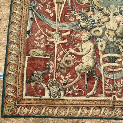 FRENCH TAPESTRY | Reproduction of a 16th century tapestry with mythological figures; h. 73 x 56 in.