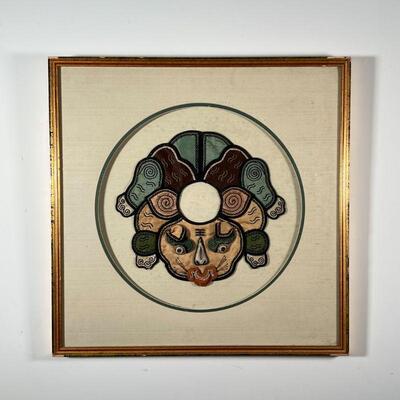 FRAMED CHINESE TEXTILE | Stitched embroidery; h. 22-1/2 x 22-1/2 in.