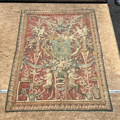 FRENCH TAPESTRY | Reproduction of a 16th century tapestry with mythological figures; h. 73 x 56 in.