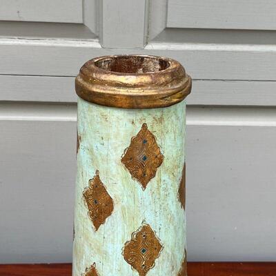 PAINTED WOODEN CYLINDRICAL BUCKET | Gilt and polychrome carved; h. 17-1/2 x dia. 6-1/2 in.