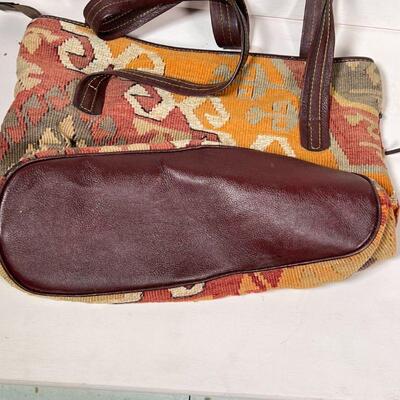KILIM HANDBAG | With leather straps; h. 11 x 16 in.
