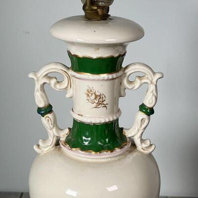 ANTIQUE PAINTED LAMP | Decorated with eagle and cornucopia; h. 28 [wired with non-US plug]
