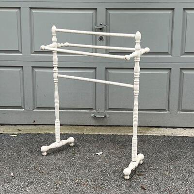 VICTORIAN BLANKET STAND | White painted turned wood stand; h. 37 x 27 x 12 in.