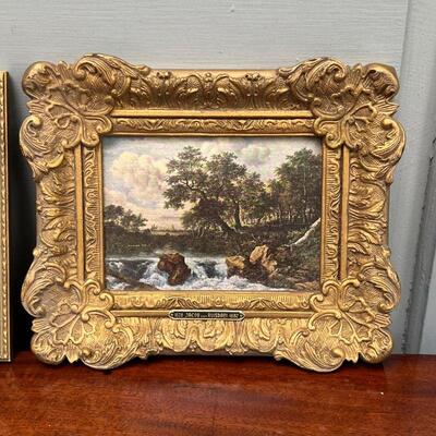 PAIR of VAN RUISDAEL PRINTS | Miniature art prints in elaborate frames; largest overall 7 x 8 in. (framed)