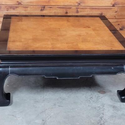 Black Lacquered Asian Coffee Table w/ Wood Top 3/3