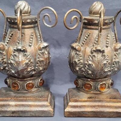 Gold-Tone Neo Classical Bejeweled Book Ends
