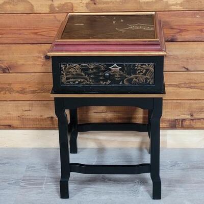 Vintage, Hand Painted Asian Table w/ Textured Top