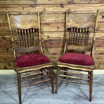 (2) Antique Oak English Spindleback Chairs