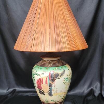 Vintage Chinoiserie Elephant Lamp w/ Bamboo Shade