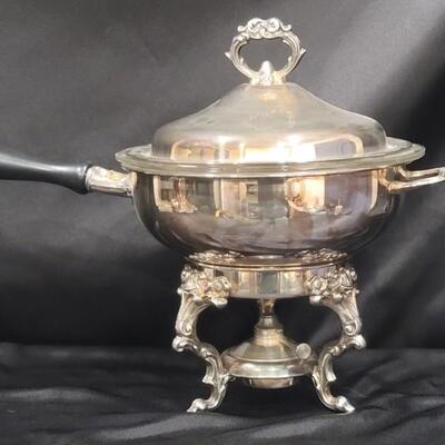 Silver Plate Chafing Dish w/ Lid, Burner & Stand