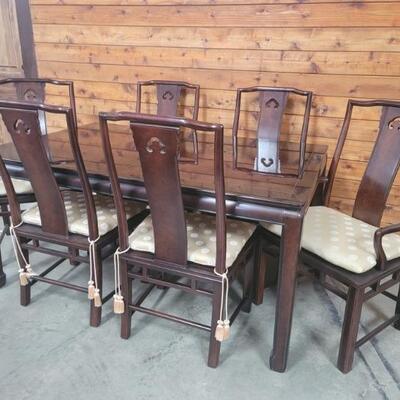 Asian Style Lacquered Dining Table + 6 Chairs