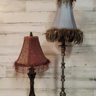 (2) Bougie Boudoir Fringed and Feather Lamps