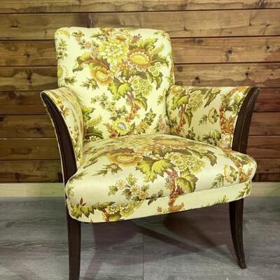 Vintage Armchair with Yellow Floral Upholstery