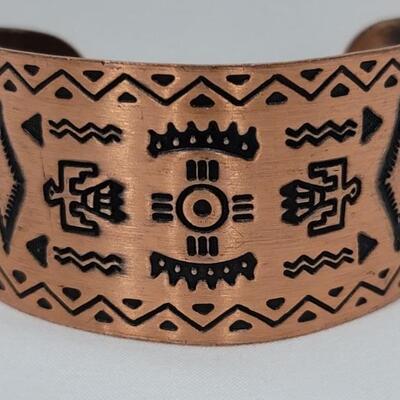Bell Copper Cuff Bracelet Native American Markings