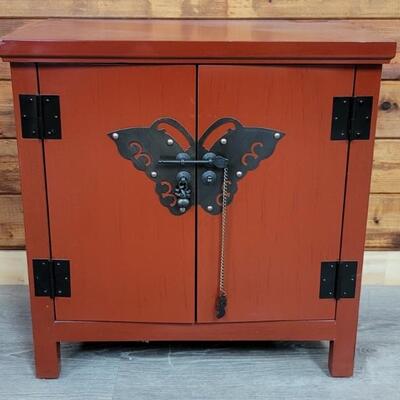 Chinese Red Lacquered Cabinet with Butterfly