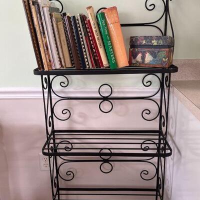 Wrought Iron Bakers Rack And Cookbooks
