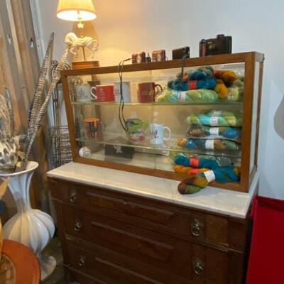 Vintage marble top dresser and glass front display
