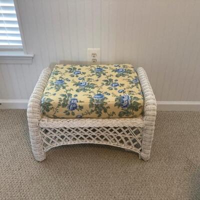 Wicker bench with upholstered seat. 18