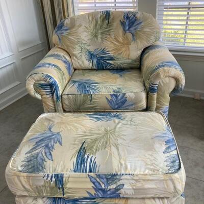 One of a PAIR of oversized chairs with ottoman. Very comfortable.  Sold separately.