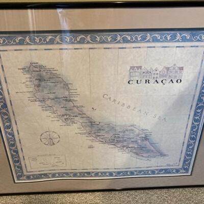 Matted & framed map of Curacao.