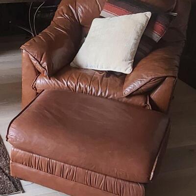 Emerson leather Chair and Ottoman.  36 x 38 x 32.    Ottoman  23 x 29 x 14