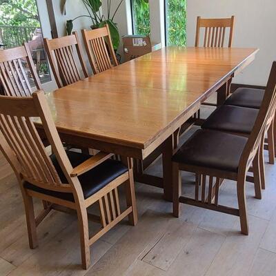 Mission Style Dining Table with 8 Chairs. 3 Arm and 5 standard. 