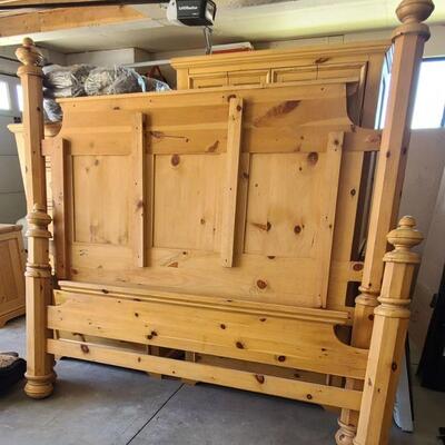  4 piece Knotty Pine  King Bedroom Set.  King Bed Frame, Night Stand, Dresser and Armoire
83