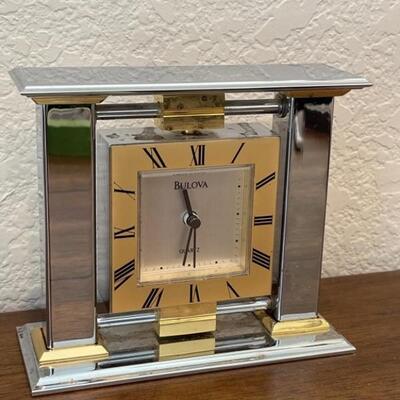 Bulova Silver & Gold Chrome Desk Clock