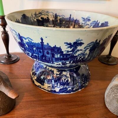 antique Ironstone bowl, blue and white