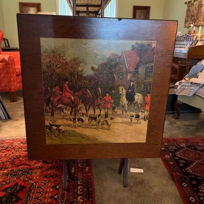 tilt top gaming table with hunting scene