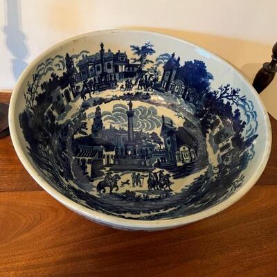 antique Ironstone bowl, blue and white