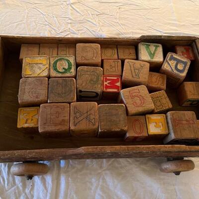 antique block set with little wagon