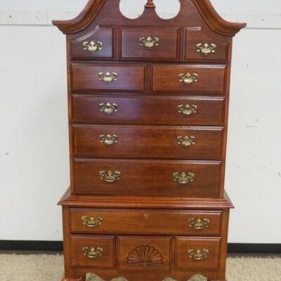 1066	AMERICAN DREW HIGHBOY CHEST OF DRAWERS W/SHELL CARVED LOWER DRAWER ON QUEEN ANNE LEGS IN CHERRY FINISH, APPROXIMATELY 38 IN X 19 IN...